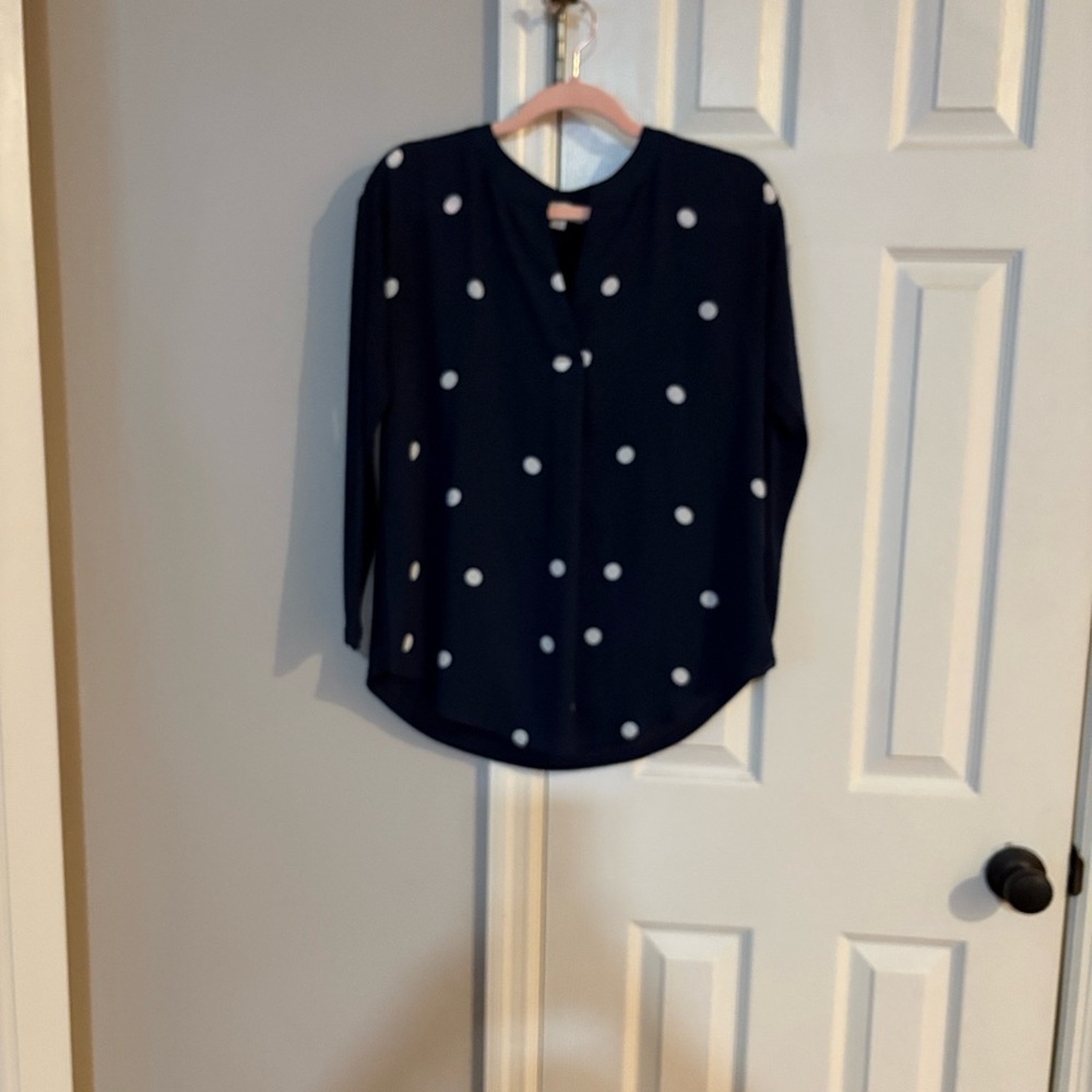 LOFT Dark Blue Blouse with White Dots.